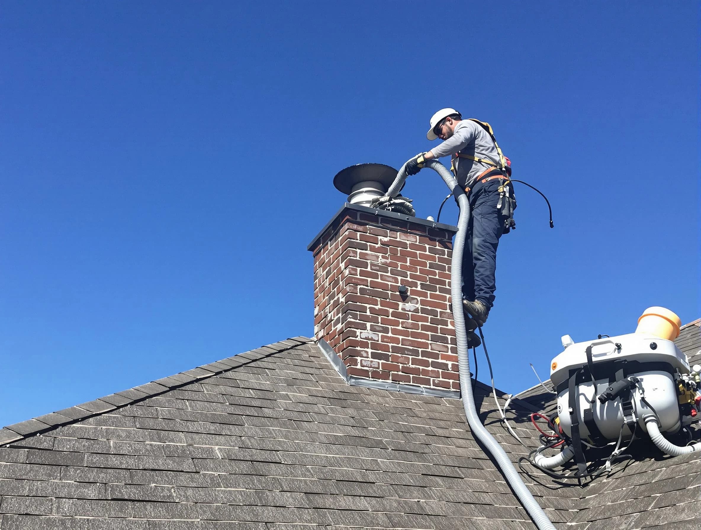 Dedicated Monroe Chimney Sweep team member cleaning a chimney in Monroe, NJ