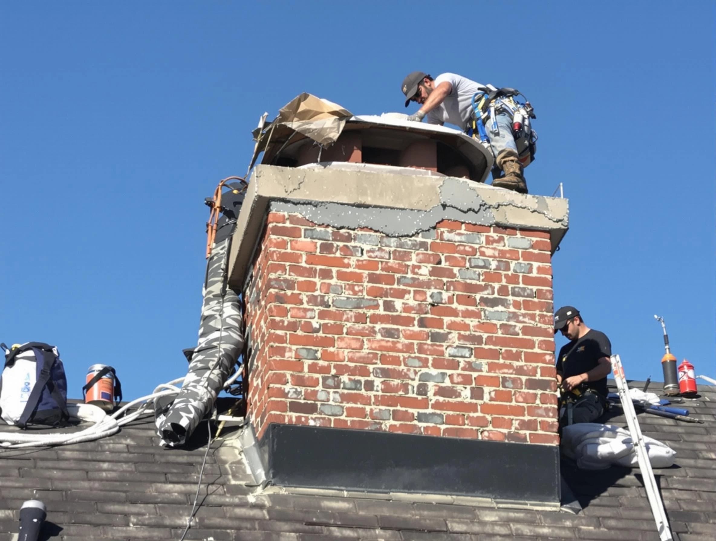 Monroe Chimney Sweep installing a custom chimney crown in Monroe, NJ