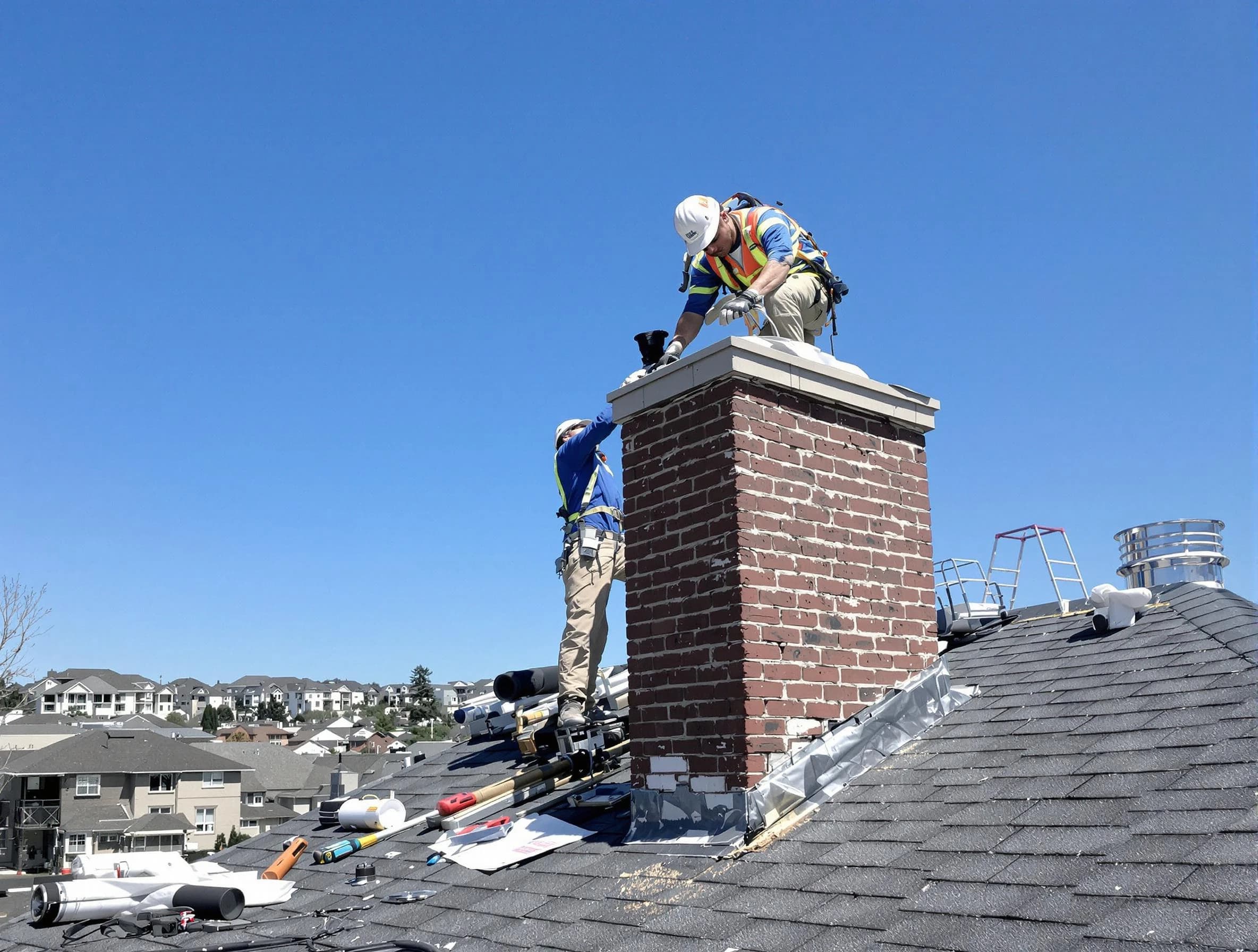 Monroe Chimney Sweep repairing a chimney crown in Monroe, NJ