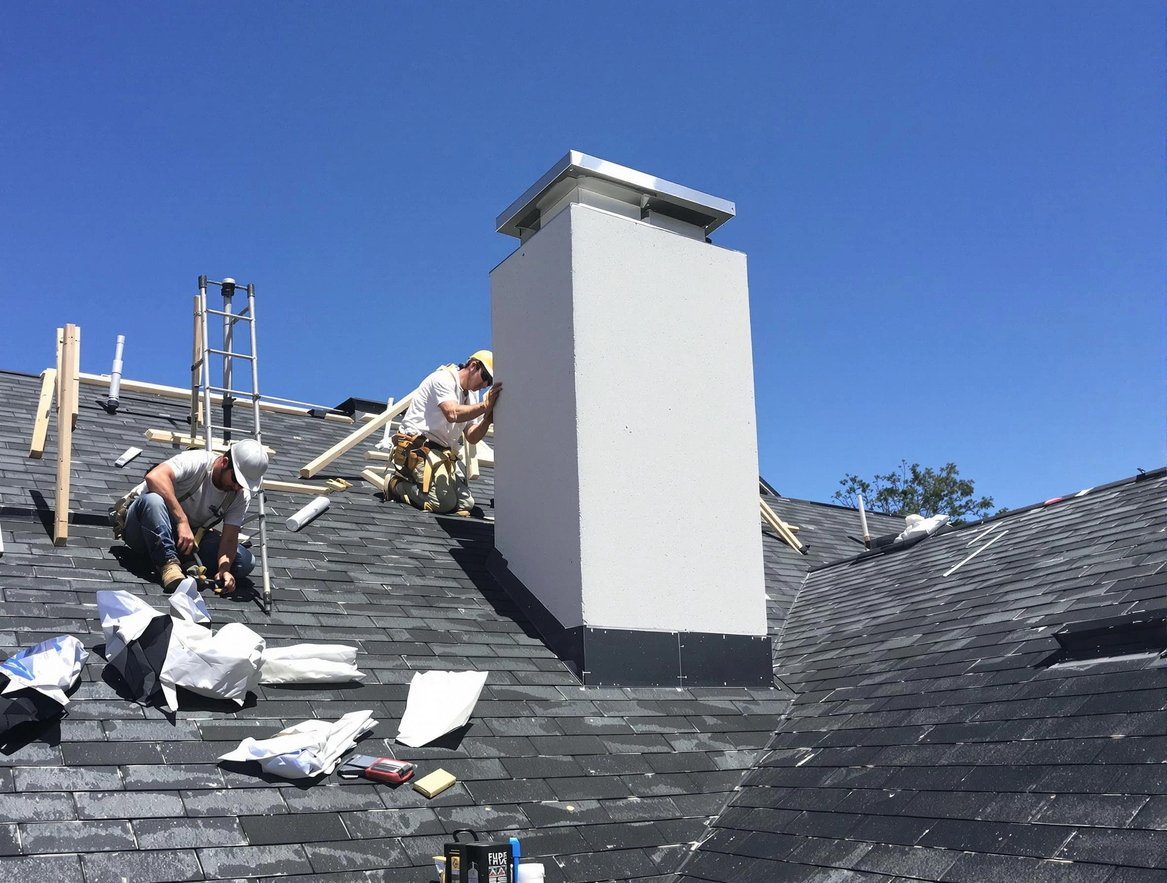 Monroe Chimney Sweep crew installing a new chimney in Monroe, NJ