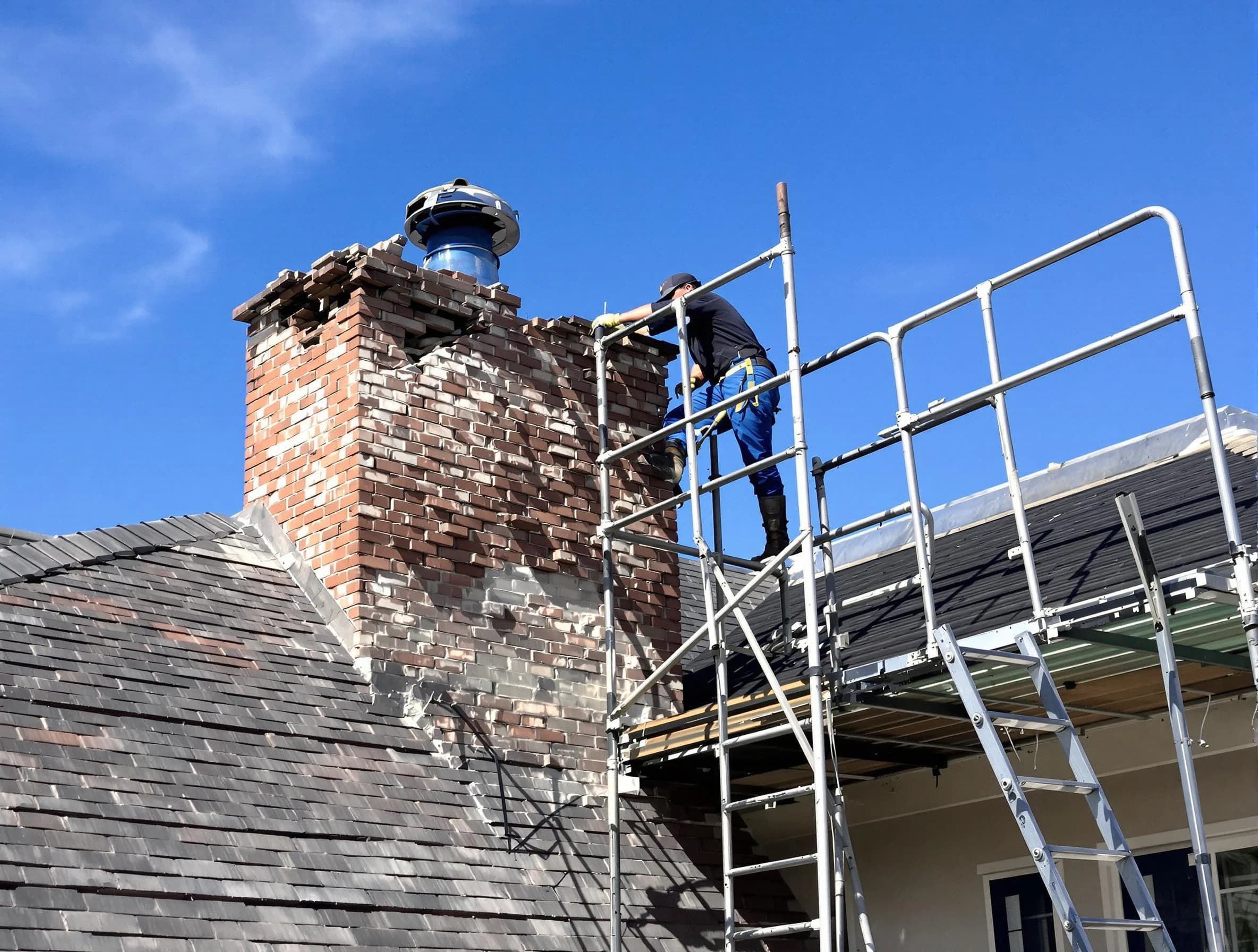 Rebuilding a chimney structure by Monroe Chimney Sweep in Monroe, NJ