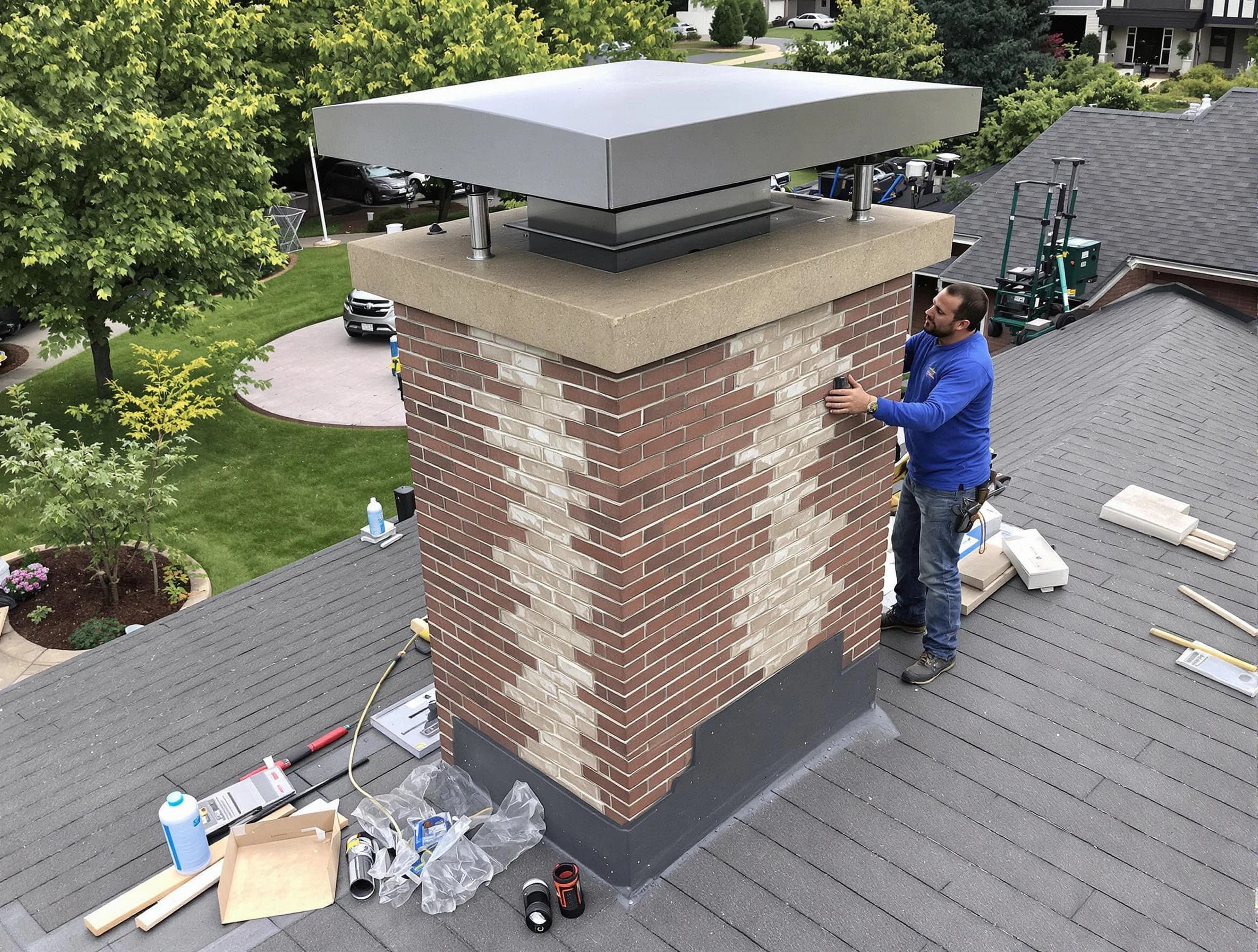 Monroe Chimney Sweep team working on a custom chimney remodel in Monroe, NJ